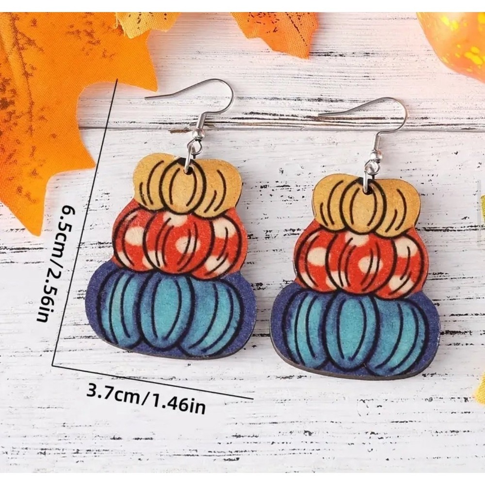 Fall Pumpkin Earrings 3 Stacked Pumpkin Wood Earrings
